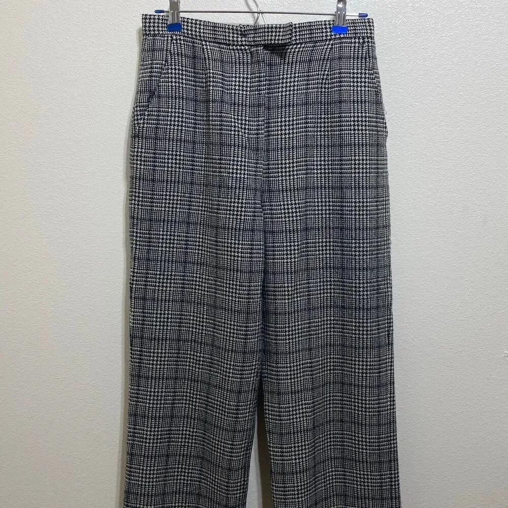 A. Giannetti Dress Plaid Pants Black Size 8 Wool Blend Trousers Fully Lined